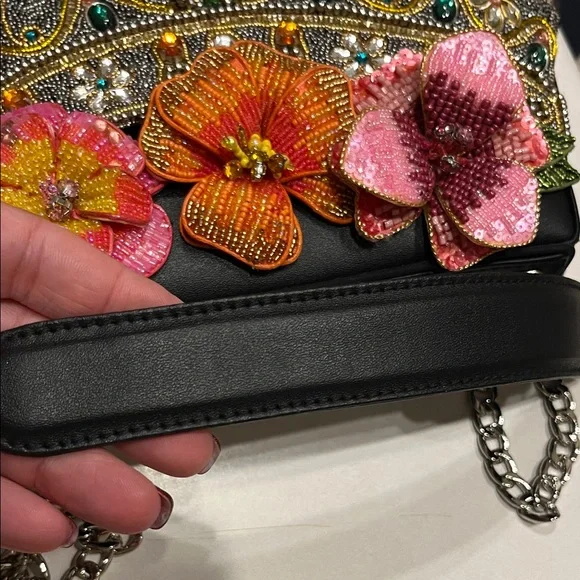 Mary Frances Princess Black Clutch with Jewel and Floral Authentic - Picture 3 of 9